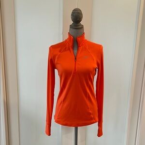Nike Orange Long Sleeve Fitted Mock Neck Zippered Top